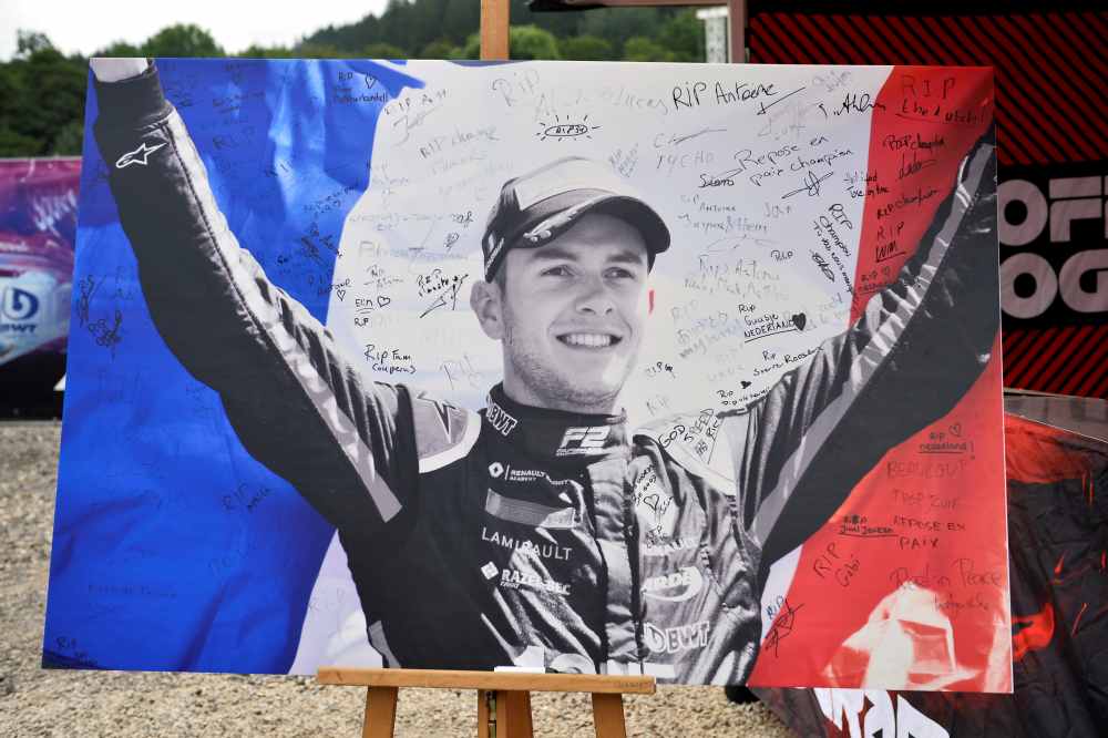 An image of Anthoine Hubert covered with condolence messages after the driver was killed in an accident during a Formula 2 race on Saturday, September 1, 2019. u00e2u20acu2022 Reuters pic