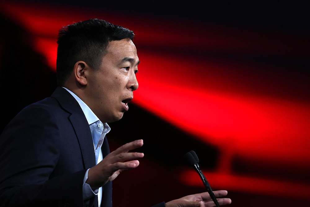 Democratic presidential candidate Andrew Yang speaks during the Democratic Presidential Committee (DNC) summer meeting in San Francisco, California August 23, 2019.  u00e2u20acu201d AFP pic