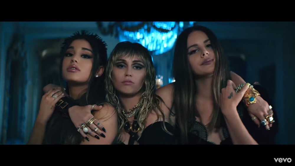 Ariana Grande, Miley Cyrus and Lana Del Rey in the music video for u00e2u20acu02dcDonu00e2u20acu2122t Call Me Angel (Charlieu00e2u20acu2122s Angels)u00e2u20acu2122. u00e2u20acu201d Picture via Youtube/Ariana Grande