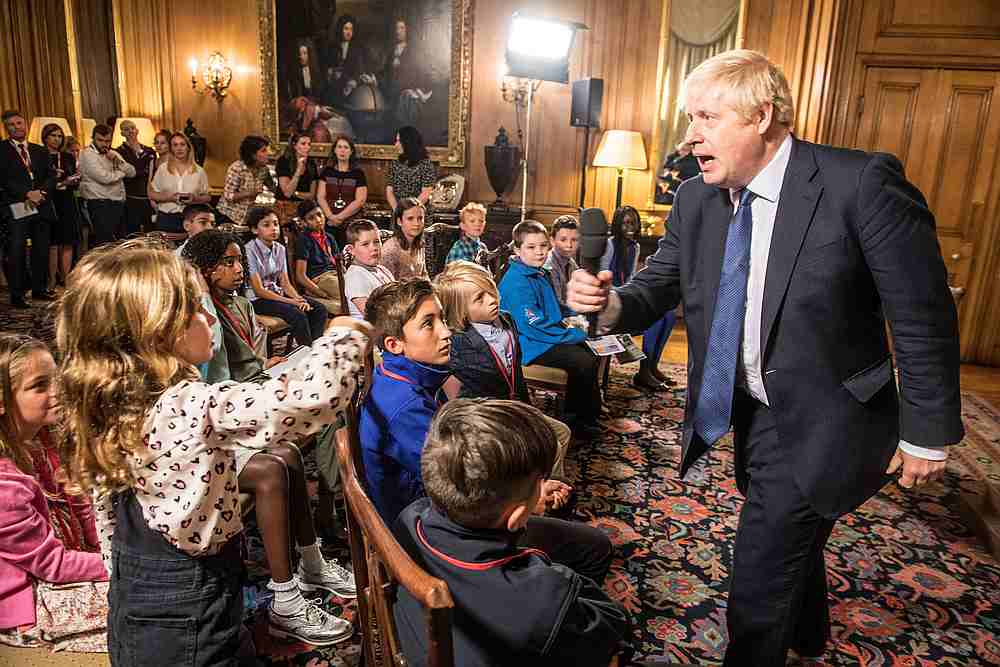 British Prime Minister Boris Johnson takes questions from children aged 9-14 during an education announcement inside Downing Street in London August 30, 2019. u00e2u20acu201d Jeremy Selwyn/Pool pic via Reuters