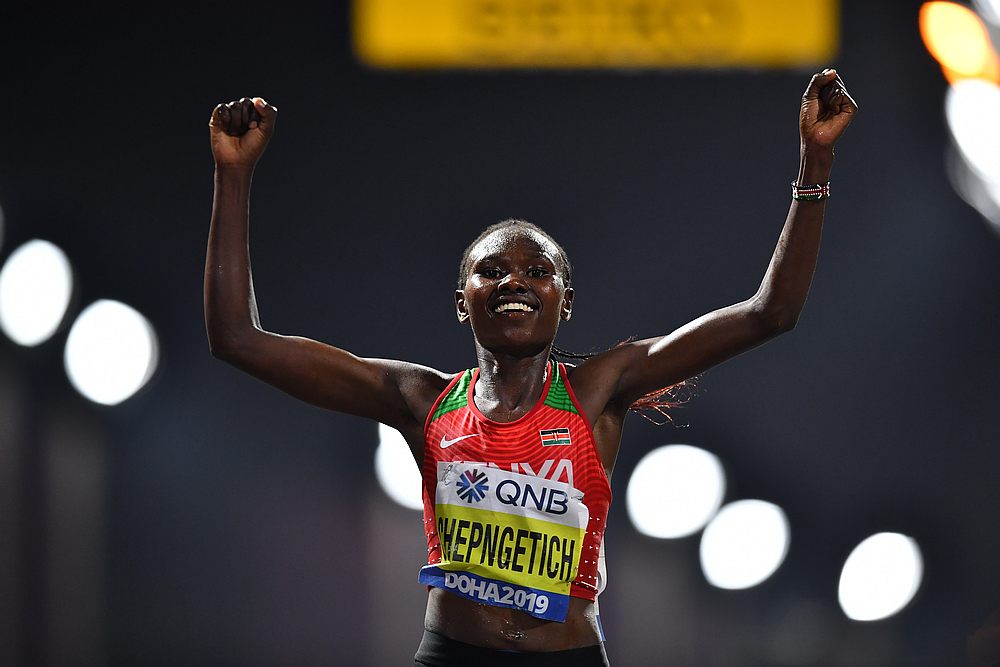 Kenya's Ruth Chepngetich celebrates winning the women's marathon at the world athletics championships at Doha, Qatar September 28, 2019. u00e2u20acu201d Reuters pic 
