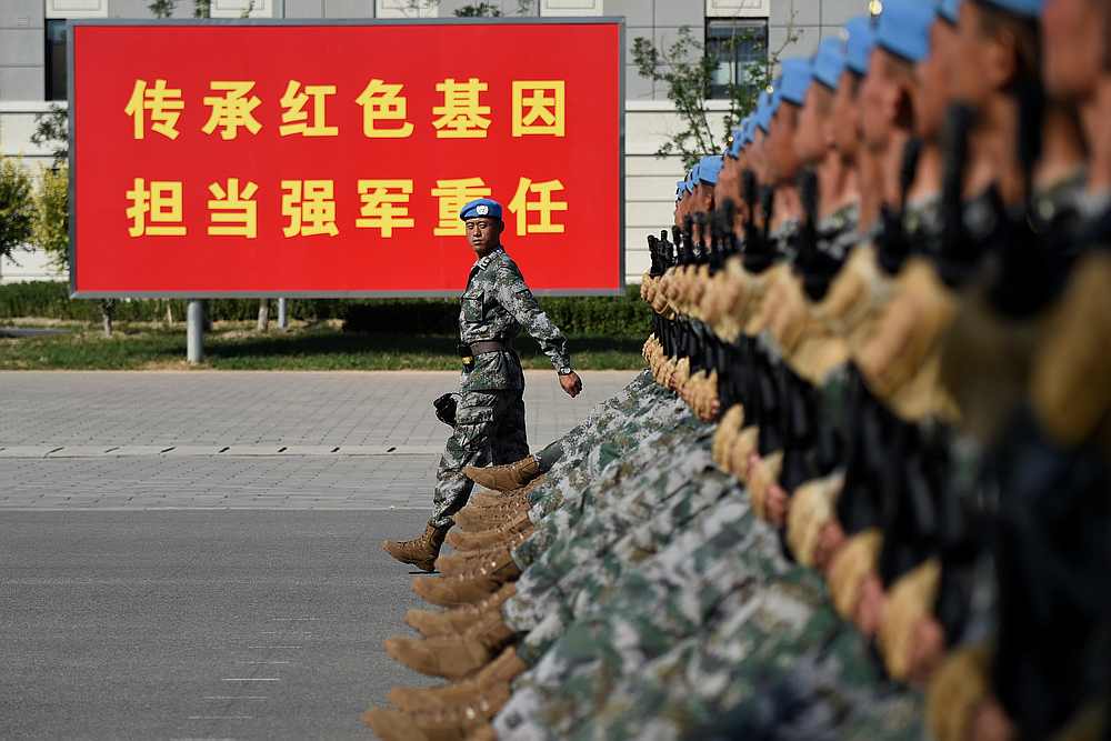 Chinese troops practise marching ahead of a October 1 military parade to celebrate the 70th anniversary of the country's founding, on the outskirts of Beijing, China September 25, 2019. u00e2u20acu201d Wang Zhao/Pool pic via Reuters
