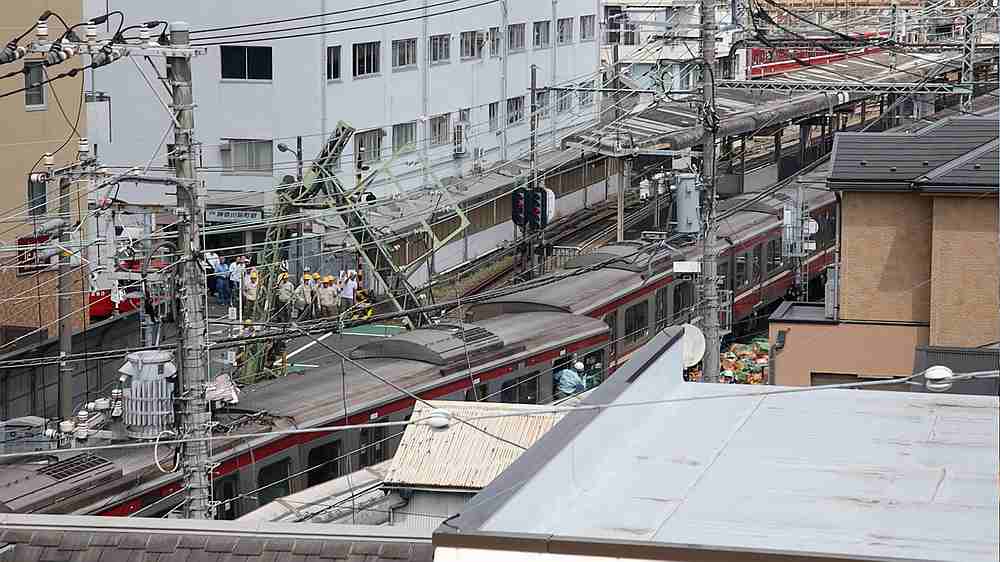 A view of the site of a train derailment following a collision between an express train and a truck in Yokohama, Japan, September 5, 2019. u00e2u20acu201d TWITTER@TATSU_PHOTO via Reuters