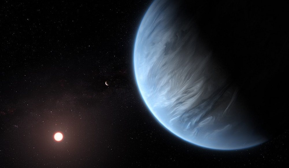 A handout artist's impression released on September 11, 2019, by ESA/Hubble shows the K2-18b super-Earth, the only super-Earth exoplanet known to host both water and temperatures that could support life. u00e2u20acu201d AFP pic