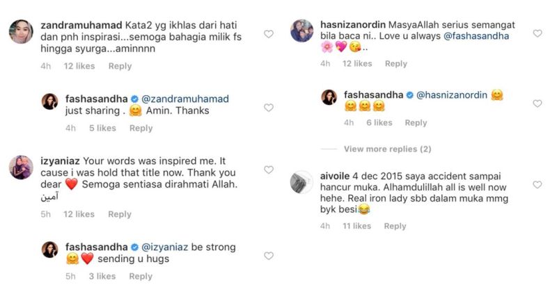 Instagram users commenting on how Fasha’s words have inspired them. — Picture via Instagram/@fashasandha