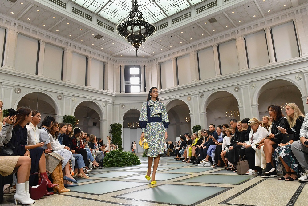 A model walks the runway for the Tory Burch Spring/Summer 2020 show during New York Fashion Week in New York September 8, 2019. — AFP pic