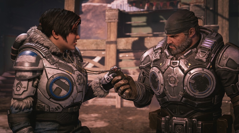 While sci-fi soldier Kait (left) leads u00e2u20acu02dcGears 5u00e2u20acu2122, franchise icon Marcus (right) still features. u00e2u20acu201d Picture courtesy of Microsoft/Xbox Game Studios