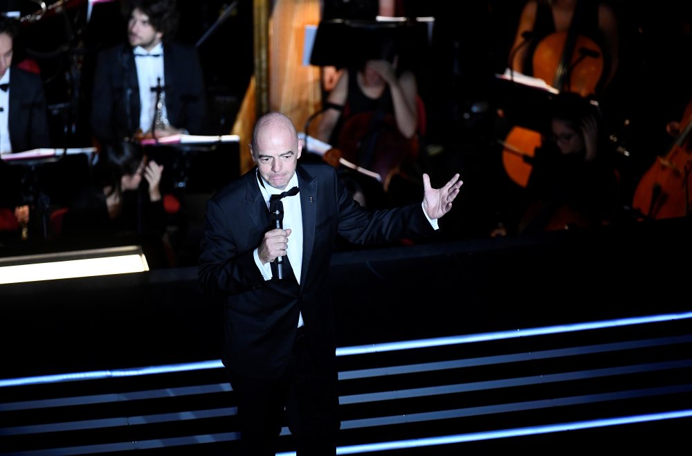 Fifa president Gianni Infantino speaks during the Fifa Best Football Awards ceremony in Milan September 23, 2019. u00e2u20acu2022 Reuters pic