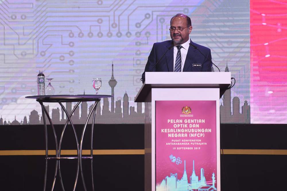 Gobind Singh Deo speaks during the launch of the National Fiberisation and Connectivity Plan (NFCP) in Kuala Lumpur September 19, 2019. u00e2u20acu2022 Picture by Miera Zulyana