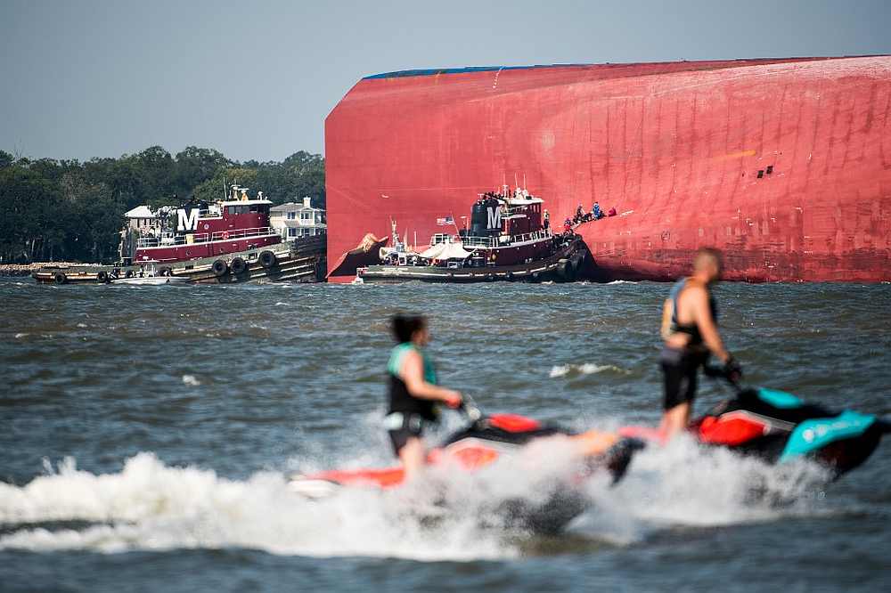 Emergency responders work to rescue crew members from a capsized cargo ship MV Golden Ray in St Simons Island off Georgia September 9, 2019. u00e2u20acu201d AFP pic