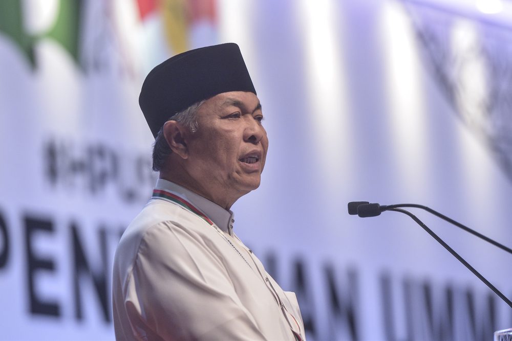 Datuk Seri Ahmad Zahid Hamidi speaks during the Himpunan Penyatuan Ummah (Muslim Unity Rally) at the PWTC in Kuala Lumpur September 14, 2019. u00e2u20acu201d Picture by Shafwan Zaidon