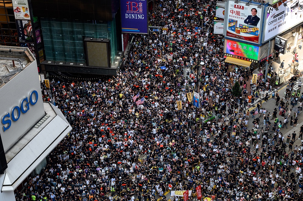Protesters attend a pro-democracy march in the Causeway Bay district of Hong Kong September 15, 2019. u00e2u20acu201d AFP pic  