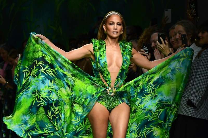 US singer Jennifer Lopez presents a creation for Versace's Women's Spring Summer 2020 collection in Milan on September 20, 2019. u00e2u20acu2022 AFP pic