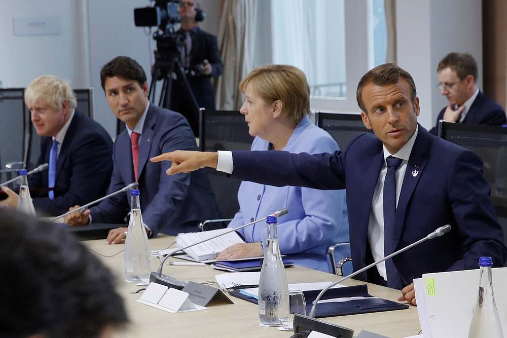 (From left) Britain's Boris Johnson, Canada's Justin Trudeau, Germany's Angela Merkel and France's Emmanuel Macron during the G7 summit in Biarritz, France August 26, 2019. u00e2u20acu201d Reuters pic 