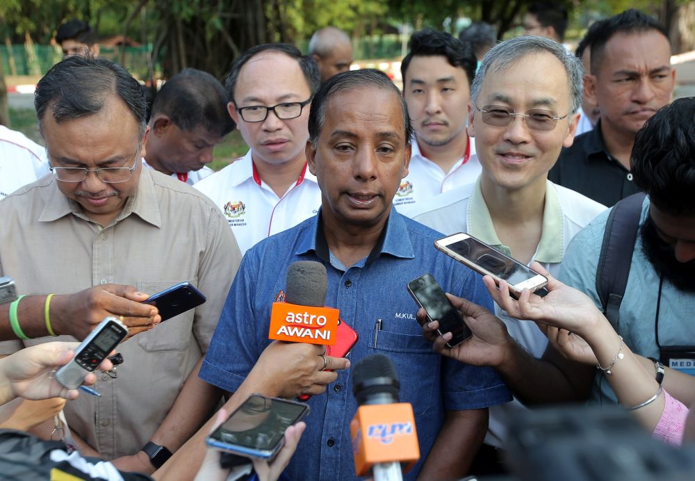 Human Resources Minister M. Kulasegaran speaks to reporters after a tree-planting event in Ipoh September 2, 2019. u00e2u20acu201d Picture by Farhan Najib
