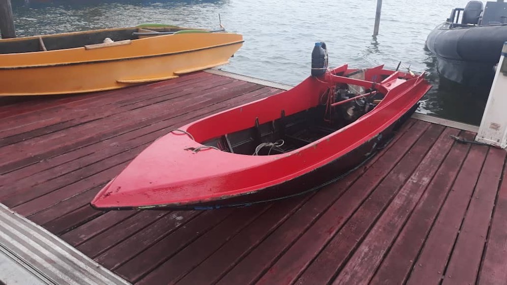 The boat that was used by the suspects in the incident last night. — Picture courtesy of Esscom