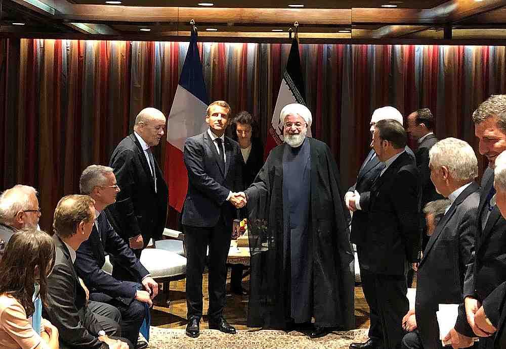 French President Emmanuel Macron shakes hands with Iranian President Hassan Rouhani during their meeting on the sidelines of the United Nations General Assembly in New York September 23, 2019. u00e2u20acu201d Reuters pic 