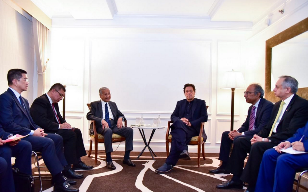 Tun Dr Mahathir and Khan are pictured during a meeting on the sidelines of the United Nations General Assembly in New York. u00e2u20acu201d Picture via Twitter
