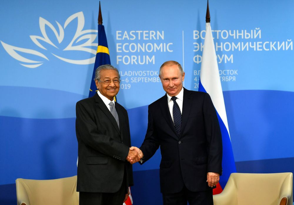 Tun Dr Mahathir Mohamad meets Russian President Vladimir Putin ahead of the Eastern Economic Forum (EEF) in Vladivostok September 5, 2019. u00e2u20acu2022 Bernama pic