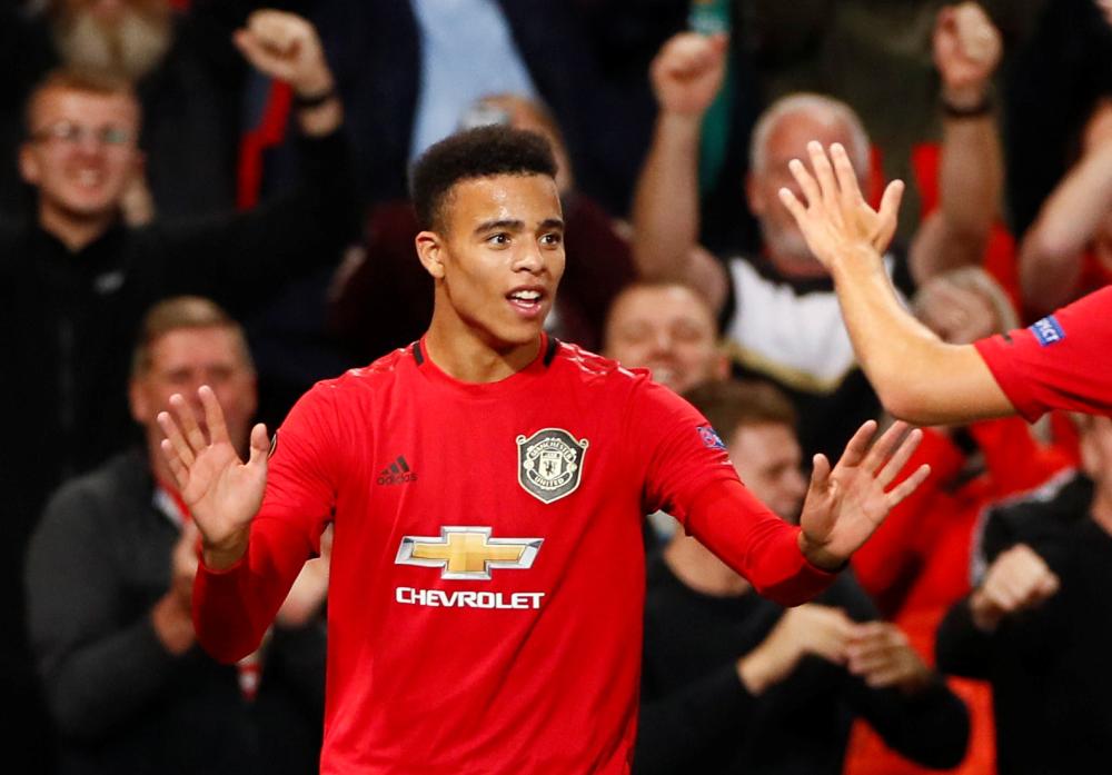 Manchester United's Mason Greenwood celebrates after scoring the first goal against Astana, September 20, 2019. u00e2u20acu2022 Reuters pic