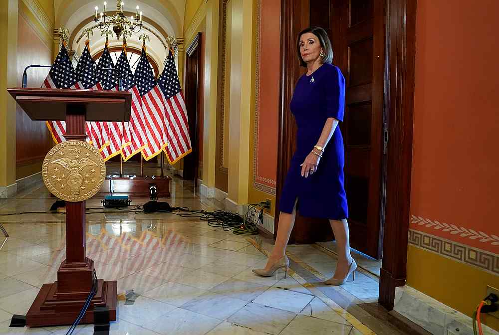 House Speaker Nancy Pelosi arrives to announce a formal inquiry to investigate whether to impeach US President Donald Trump at the US Capitol in Washington September 24, 2019. u00e2u20acu201d Reuters pic