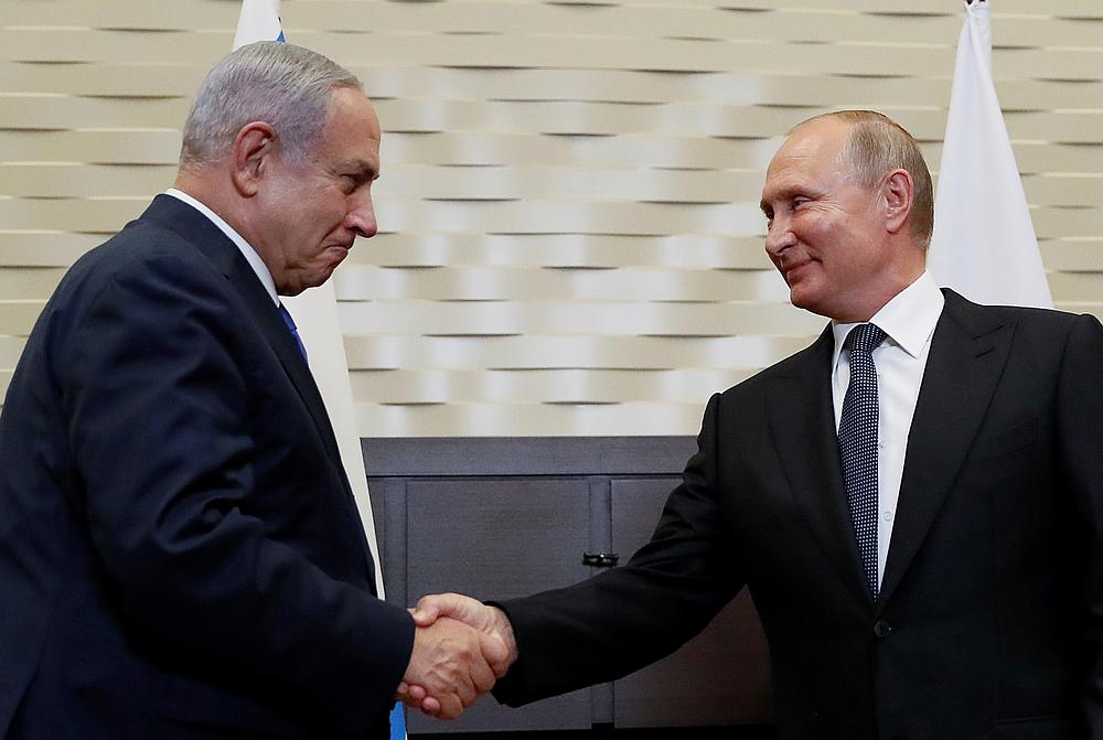 Russian President Vladimir Putin shakes hands with Israeli Prime Minister Benjamin Netanyahu during a meeting at the Bocharov Ruchei state residence in Sochi, Russia September 12, 2019. u00e2u20acu201d Reuters pic