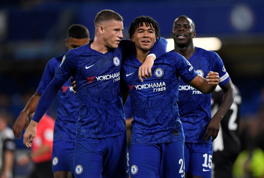 Chelsea's Reece James celebrates scoring their fifth goal against Grimsby Town with teammate Ross Barkley.u00e2u20acu201d AFP pic