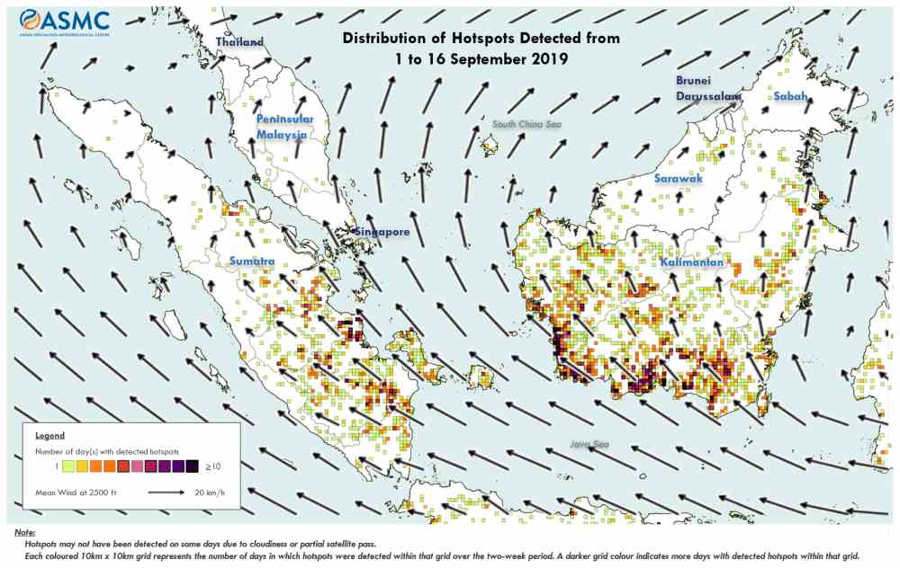 Distribution of hotspots detected from September 1 to 16, 2019. ― Picture via ASMC