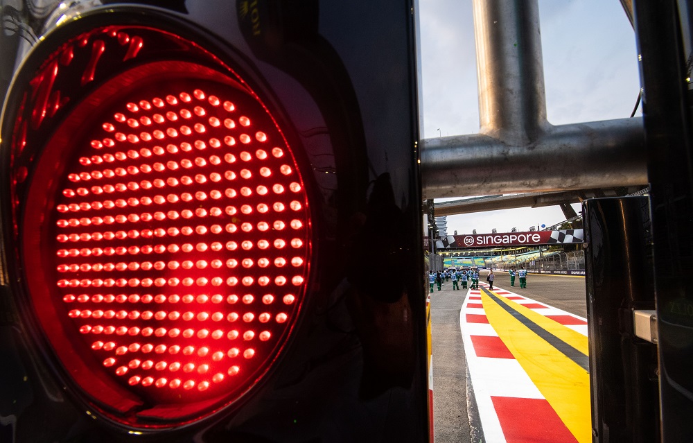 Rescue personnel gather on the track of the Formula One Singapore Grand Prix at the Marina Bay Street Circuit in Singapore September 19, 2019. u00e2u20acu201d AFP pic        