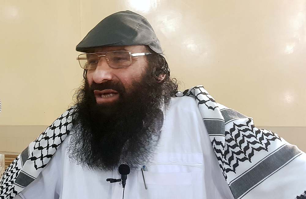 Syed Salahuddin, head of the United Jihad Council (UJC) addresses a gathering in Muzaffarabad, Pakistan-administrated Kashmir, September 1, 2019. u00e2u20acu201d Reuters pic