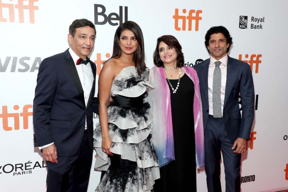  (From left) Niren Chaudhary, Priyanka Chopra, Aditi Chaudhary, and Farhan Akhtar attend u00e2u20acu02dcThe Sky Is Pinku00e2u20acu2122 premiere during the 2019 Toronto International Film Festival on September 13, 2019 in Toronto. u00e2u20acu2022 AFP pic