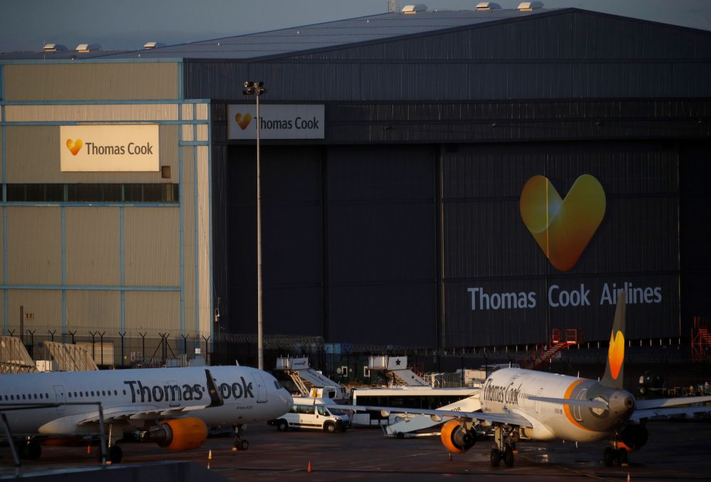 Grounded airplanes with the Thomas Cook livery are seen at Manchester Airport, Manchester September 23, 2019. u00e2u20acu201d Reuters pic