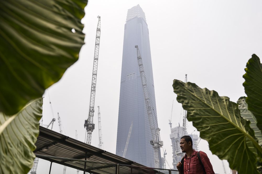 The Tun Razak Exchange Tower is enveloped in a thick blanket of haze September 10, 2019. u00e2u20acu201d Picture by Miera Zulyana