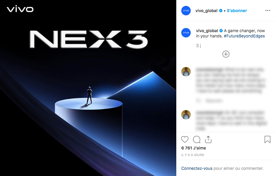 Vivo announces the Nex 3 smartphone in Shanghai in an Instagram post.