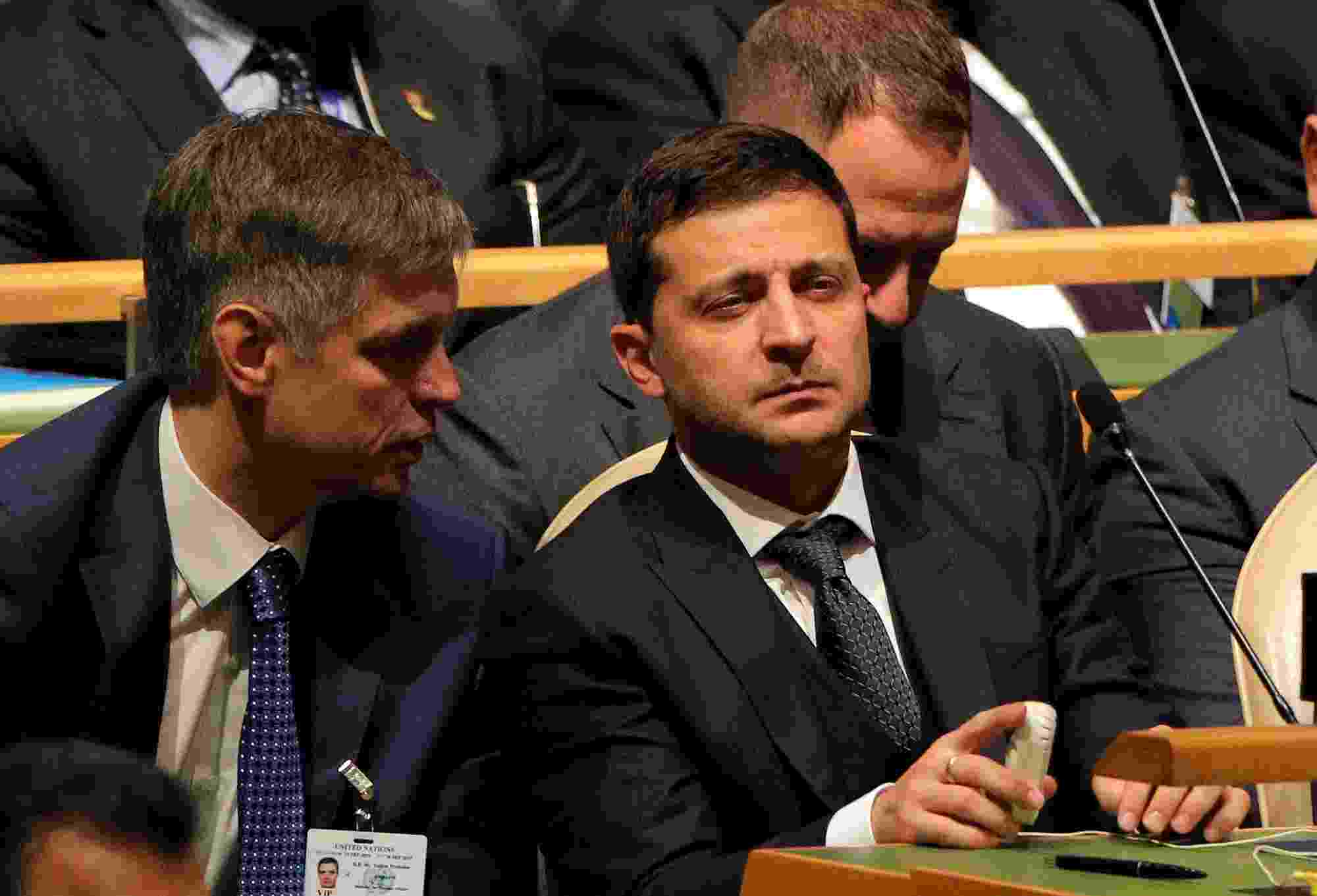 Ukraine's President Volodymyr Zelensky sits with his delegation at the start the United Nations General Assembly in New York September 24, 2019. u00e2u20acu201d Reuters pic