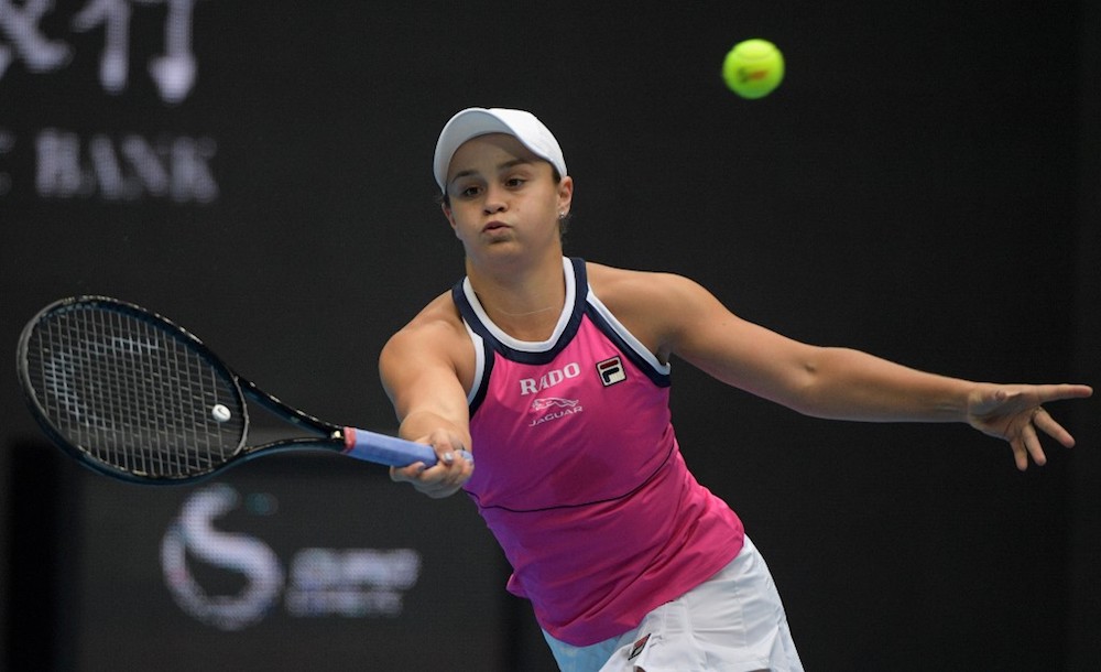 Ashleigh Barty of Australia hits a return during her womenu00e2u20acu2122s singles quarter-final match against Petra Kvitova of the Czech Republic at the China Open in Beijing October 4, 2019. u00e2u20acu201d AFP pic