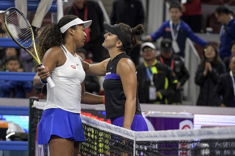 Naomi Osaka of Japan greets Bianca Andreescu of Canada after their womenu00e2u20acu2122s singles quarter-final match at the China Open in Beijing October 4, 2019. u00e2u20acu201d AFP pic
