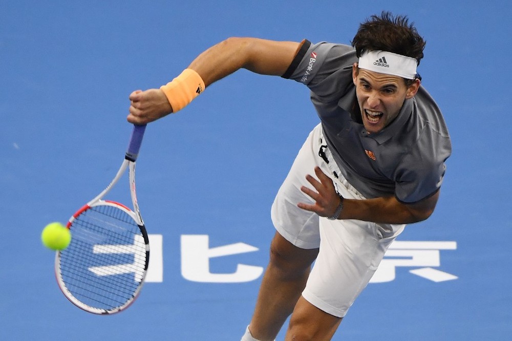 Dominic Thiem of Austria serves during his menu00e2u20acu2122s singles semi-final match against Karen Khachanov of Russia at the China Open in Beijing October 5, 2019. u00e2u20acu201d AFP pic