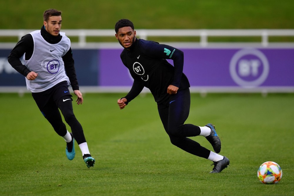Englandu00e2u20acu2122s Harry Winks and Joe Gomez attend an England team training session at St Georgeu00e2u20acu2122s Park in Burton-on-Trent October 7, 2019. u00e2u20acu201d AFP pic