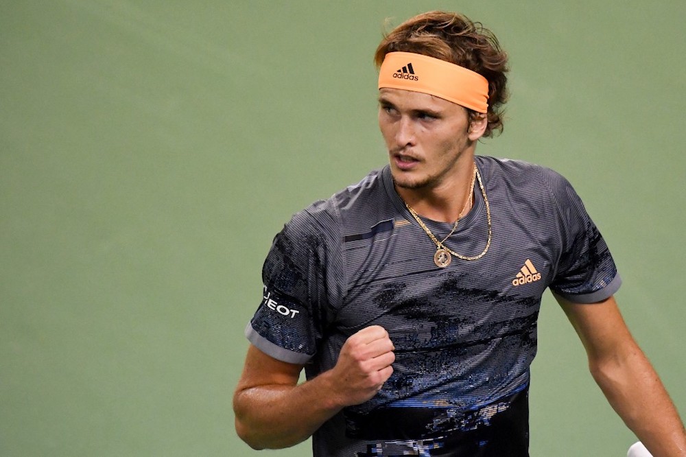 Alexander Zverev of Germany reacts after a point against Roger Federer of Switzerland during their men’s singles quarter-final match at the Shanghai Masters October 11, 2019. — AFP pic