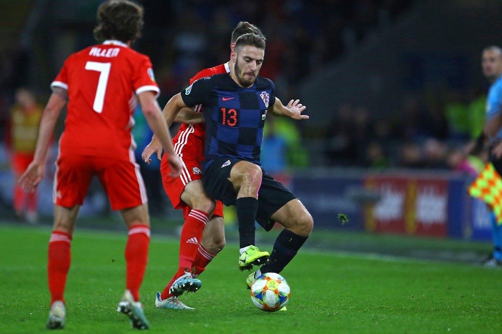 Croatia’s midfielder Nikola Vlasic controls the ball during the Euro 2020 qualification match with Wales at Cardiff City Stadium, Cardiff October 13, 2019. — AFP pic