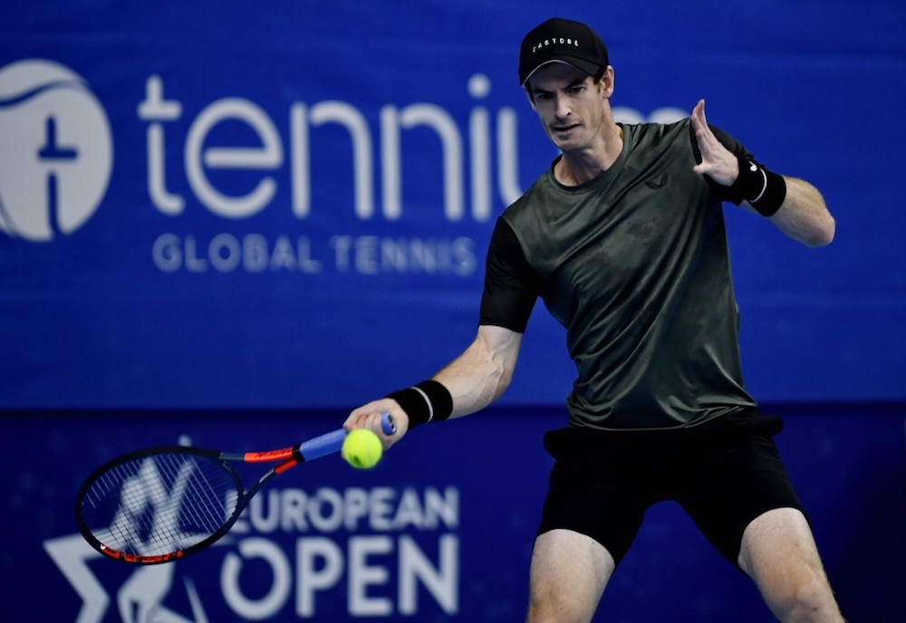 Andy Murray of Britain returns a shot during the menu00e2u20acu2122s singles first-round match against Kimmer Coppejans of Belgium, at the European Open ATP Antwerp tennis tournament October 15, 2019. u00e2u20acu201d AFP pic
