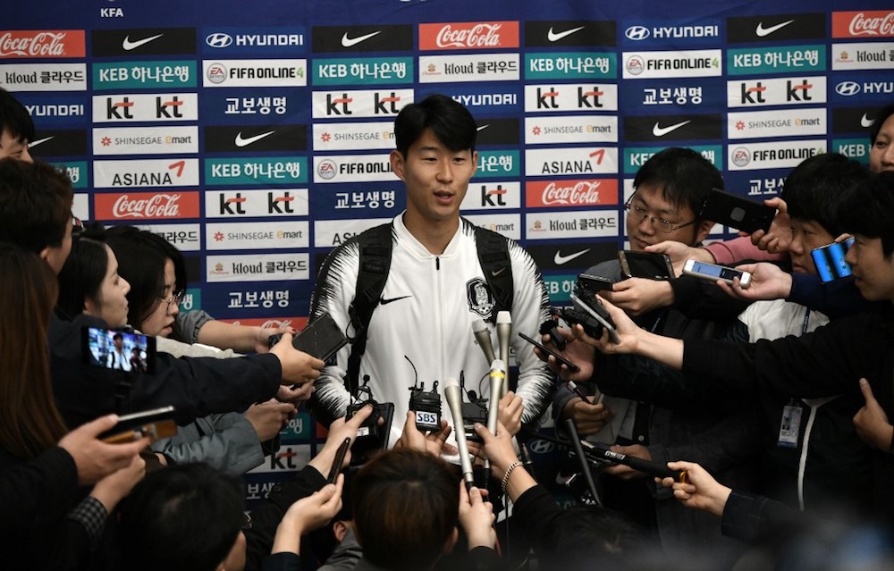 South Koreau00e2u20acu2122s Son Heung-min speaks to the media upon his arrival at Incheon Airport October 17, 2019, after the World Cup 2022 Qualifying Asian zone Group H match with North Korea in Pyongyang. u00e2u20acu201d AFP pic
