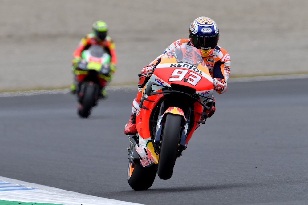 Repsol Honda Team rider Marc Marquez of Spain takes a corner during the second free practice session at the Twin Ring Motegi circuit in Motegi, Tochigi prefecture October 18, 2019. u00e2u20acu201d AFP pic