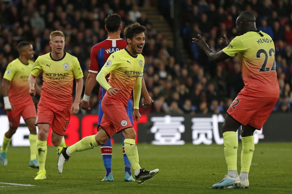 Manchester Cityu00e2u20acu2122s David Silva celebrates after scoring their second goal during the Premier League match with Crystal Palace at Selhurst Park in south London October 19, 2019. u00e2u20acu201d AFP pic