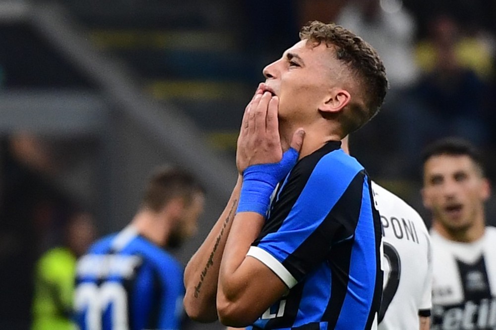 Inter Milanu00e2u20acu2122s Sebastiano Esposito reacts after missing a goal opportunity during the Serie A match with Parma at San Siro Stadium in Milan October 26, 2019. u00e2u20acu201d AFP pic