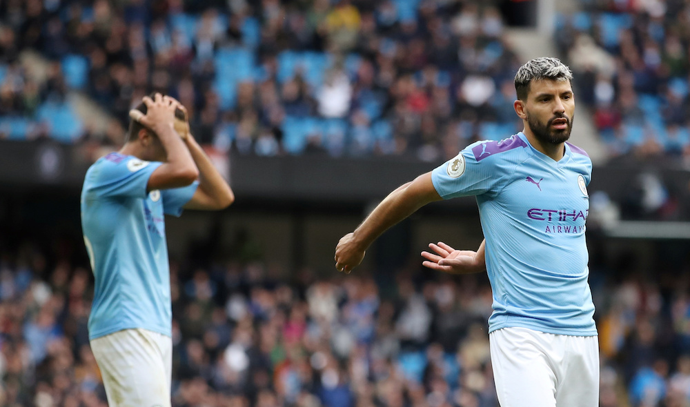Manchester City's Sergio Aguero reacts after the teamu00e2u20acu2122s defeat to Wolverhampton in Manchester October 6, 2019. u00e2u20acu201d Action Images handout via Reuters/Carl Recine 