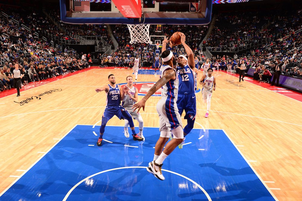 Tobias Harris of the Philadelphia 76ers shoots the ball against the Detroit Pistons at Little Caesars Arena in Detroit, Michigan October 26, 2019. u00e2u20acu201d AFP pic