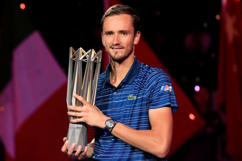 Daniil Medvedev of Russia celebrates winning Shanghai Masters with his trophy. u00e2u20acu201d Reuters pic