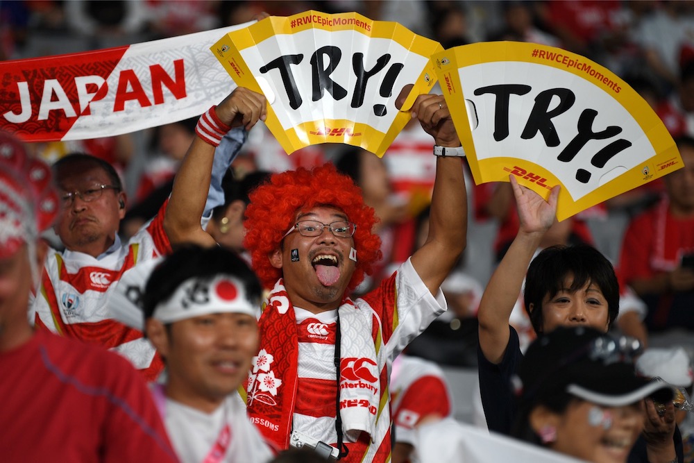 Japan fans cheer on the team before the Japan 2019 Rugby World Cup Pool A match between Japan and Russia at the Tokyo Stadium in Tokyo September 20, 2019. u00e2u20acu201d AFP pic